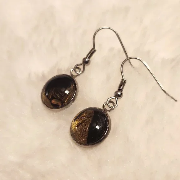 NEW Handmade Black and Gold Acrylic Swirl Drop Earrings - Picture 3 of 3